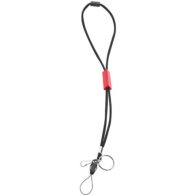 Slim lanyard with mobile phone loop, snap hook, keyring - red