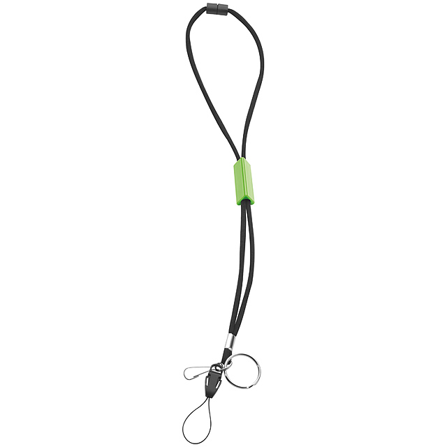 Slim lanyard with mobile phone loop, snap hook, keyring - lime