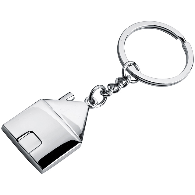 Metal keyring in house shape - grey