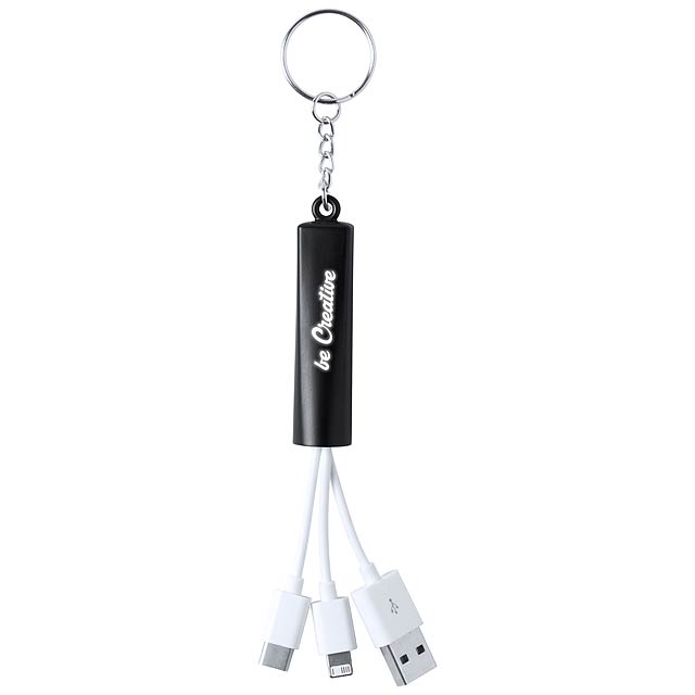 Zaref přívěšek na klíče s USB nabíjecími kabely - čierna