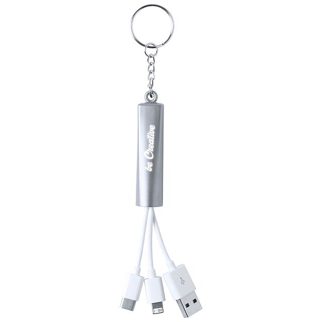 Zaref přívěšek na klíče s USB nabíjecími kabely - stříbrná