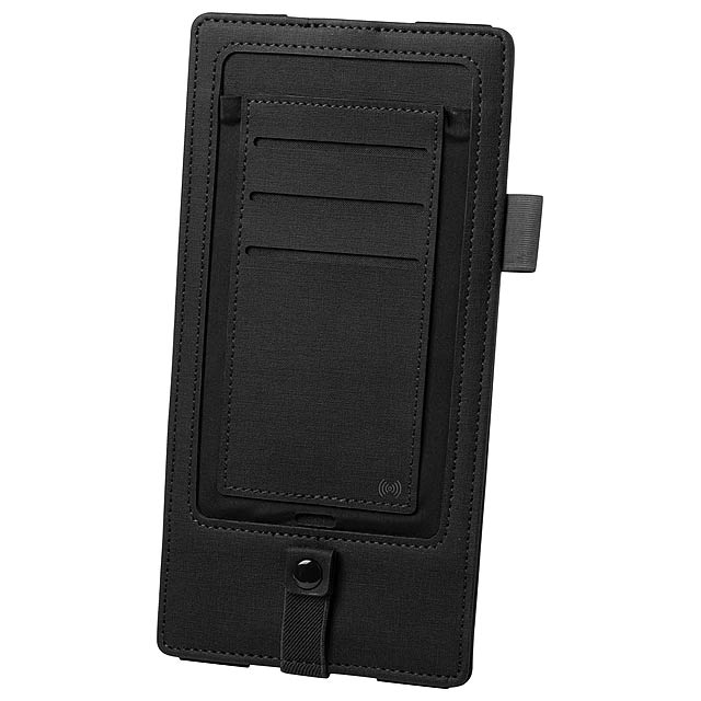 Organizér pro notebook z PU kůže s přihrádkou na mobil, karty a pero. S bezdrátovou vestavěnou nabíječkou a USB nabíjecím kabelem.  - černá - foto
