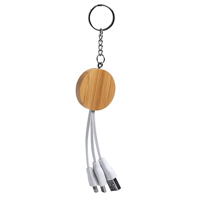 Laiks USB charging cable with key ring - wood