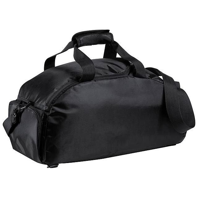 Nylonová sportovní taška / batoh s několika přihrádkami na zip a polstrovanými zády a ramenními popruhy.  - černá - foto