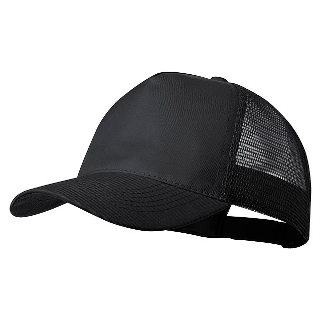 5 panelová polyesterová baseballová čepice s zadním dílem ze síťoviny a nastavitelným plastovým páskem.   - čierna - foto