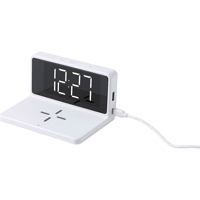 Minfly alarm clock with wireless charger - white
