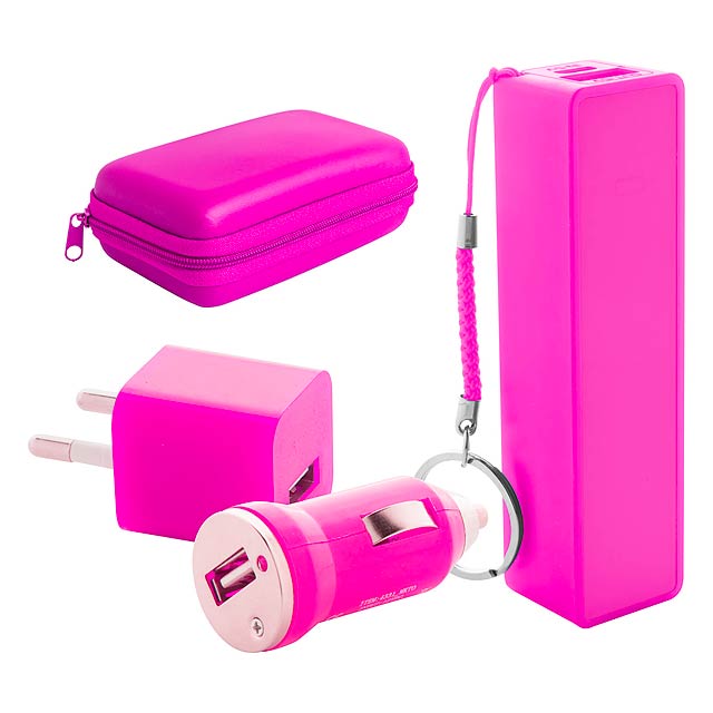 Rebex sada USB nabíječky a power banky - fuchsiová (tm. růžová)