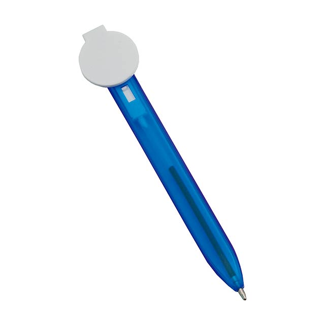 Kuličkové pero jako záložka, z umělé hmoty. Dodává se s modrou náplní.  - modrá - foto