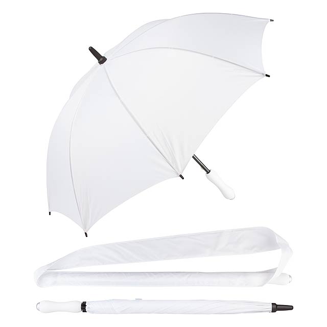 Mechanický deštník, 8 panelů, ergonomická rukojeť z EVA materiálu, obal i popruh ve stejné barvě.  - biela - foto