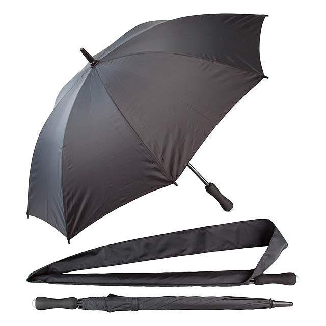 Mechanický deštník, 8 panelů, ergonomická rukojeť z EVA materiálu, obal i popruh ve stejné barvě.  - černá - foto