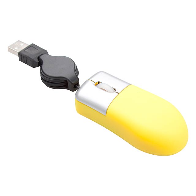 Mini optická myš s výsuvným USB kabelem.  - žlutá - foto