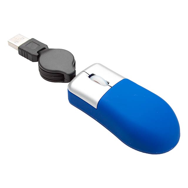 Mini optická myš s výsuvným USB kabelem.  - modrá - foto