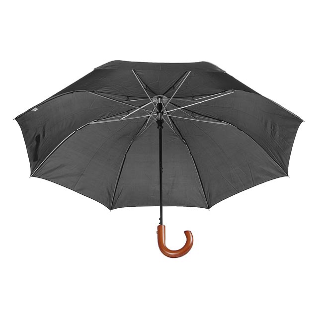 Folding umbrella with wooden handle - black