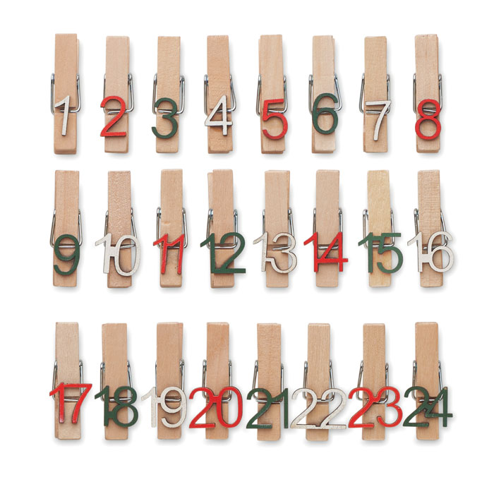 Sada 24 adventních kolíčků - CLIPY - dřevo