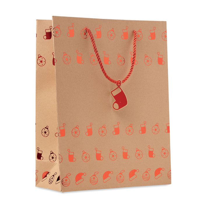 Dárková vánoční taška z kraftu - SPARKLE - červená