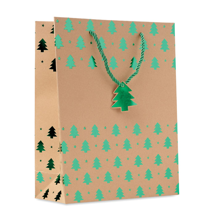 Dárková vánoční taška z kraftu - SPARKLE - zelená
