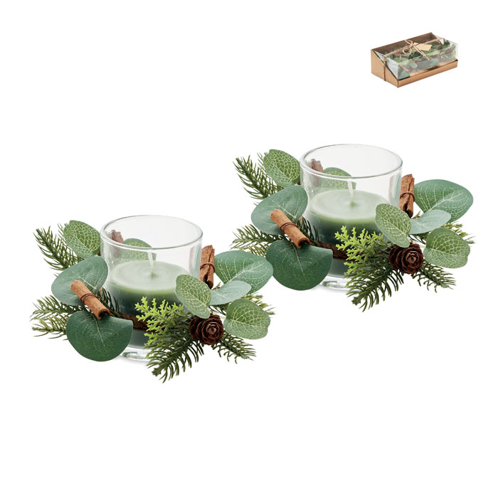 2 Christmas candle holder set - MOSS - green