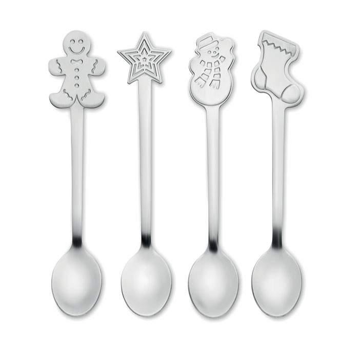 Set of 4 Christmas tea spoon - CHIP SET - matt silver