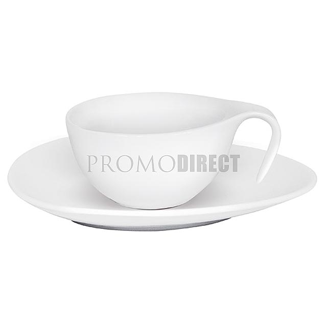 Šálek na kávu nebo čaj, zajímavý design ouška, s podšálkem  - biela - foto