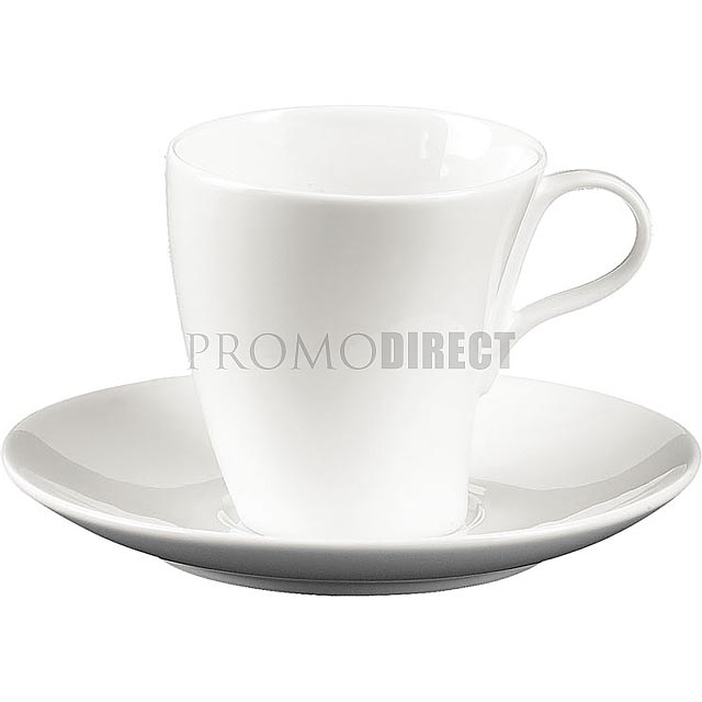 Šálek na kávu s podšálkem, se zajímavým designem  - biela - foto