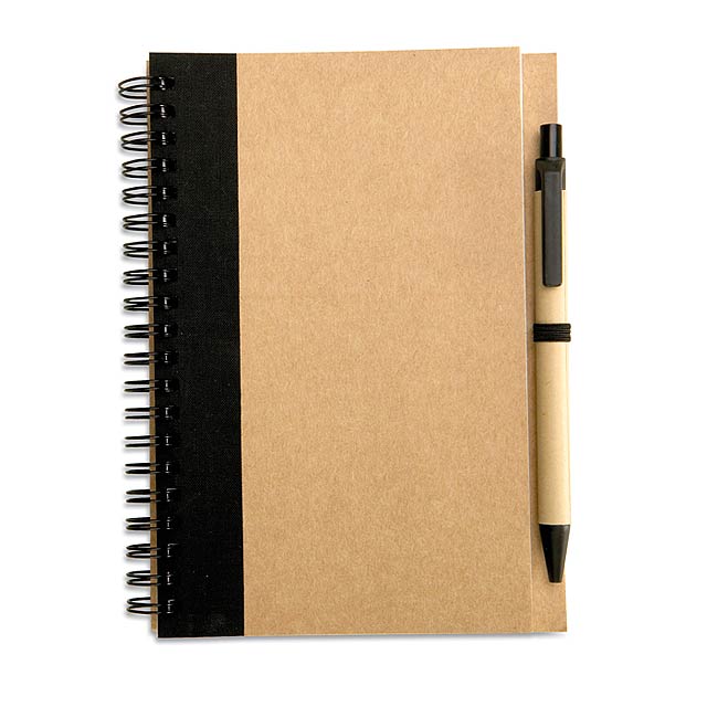 Recycled paper notebook and pen - black