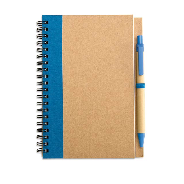 Recycling-Papier Notizblock und Stift - blau