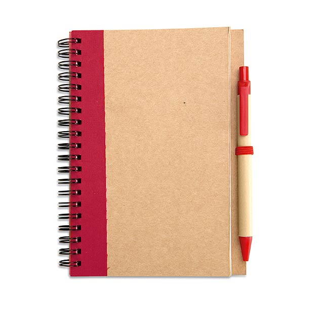 Recycled paper notebook and pen - red