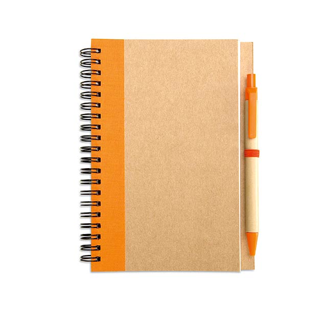 Recycling-Papier Notizblock und Stift - Orange