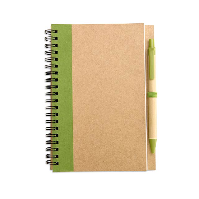 Recycled paper notebook and pen - lime