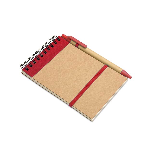 Recycling-Papier Notizblock und Stift - Rot