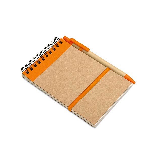 Recycling-Papier Notizblock und Stift - Orange