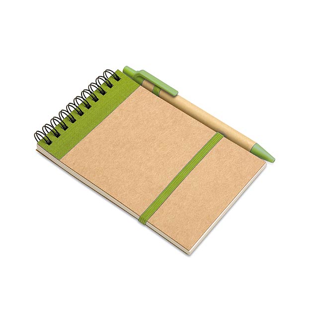 Recycled paper notebook and pen - lime