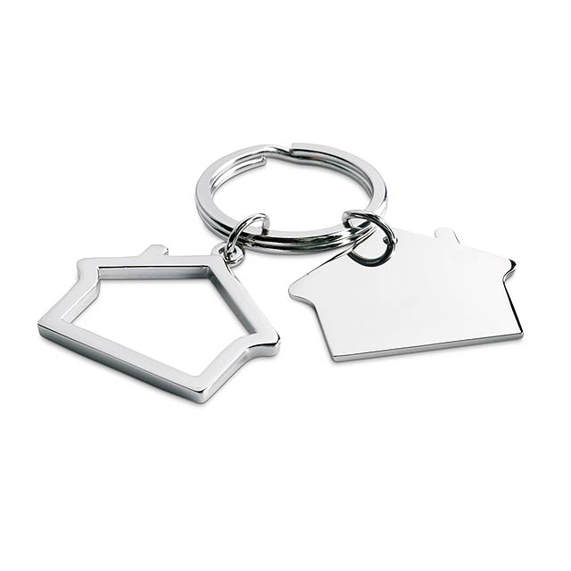 House shape keyring  - shiny silver