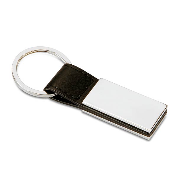 PU keyring w/ metal plate  - black