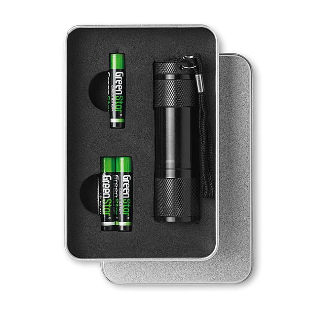 LED torch in tin box  - black