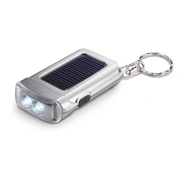 Solar powered torch keyring  - matt silver