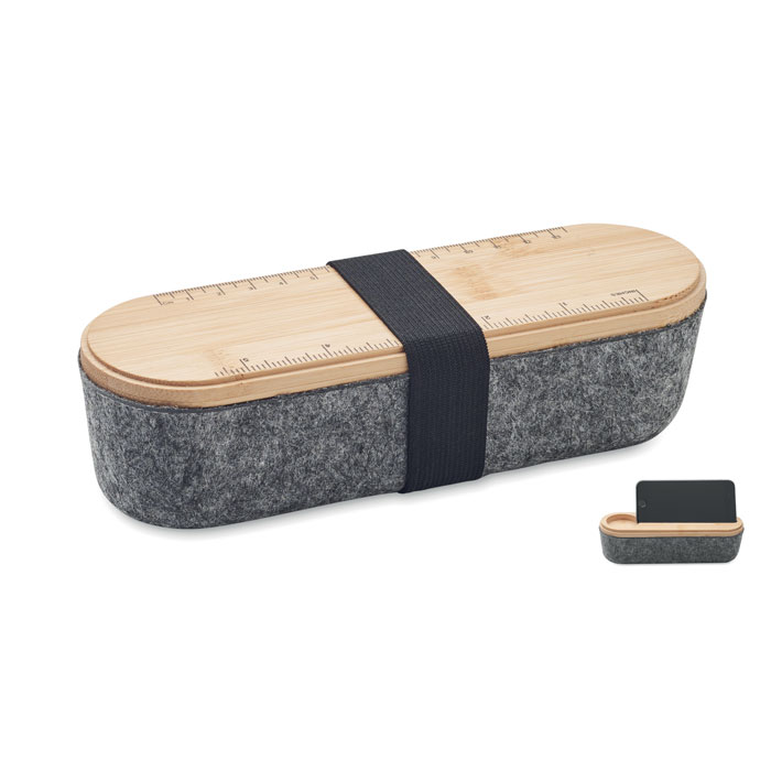 RPET felt pencil case with lid - MILE - wood