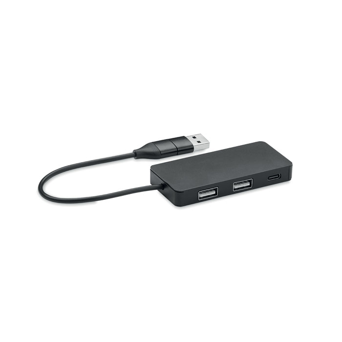 3 port USB hub with 20cm cable - HUB-C - black