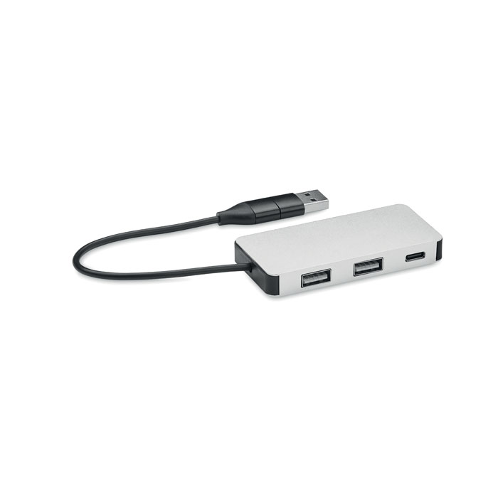 USB rozbočovač s 20cm kabelem - HUB-C - stříbrná