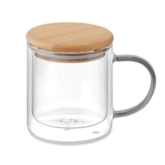 Double wall borosilicate mug - FARBI - transparent grey