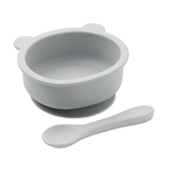 Silicone spoon, bowl baby set - MYMEAL - grey