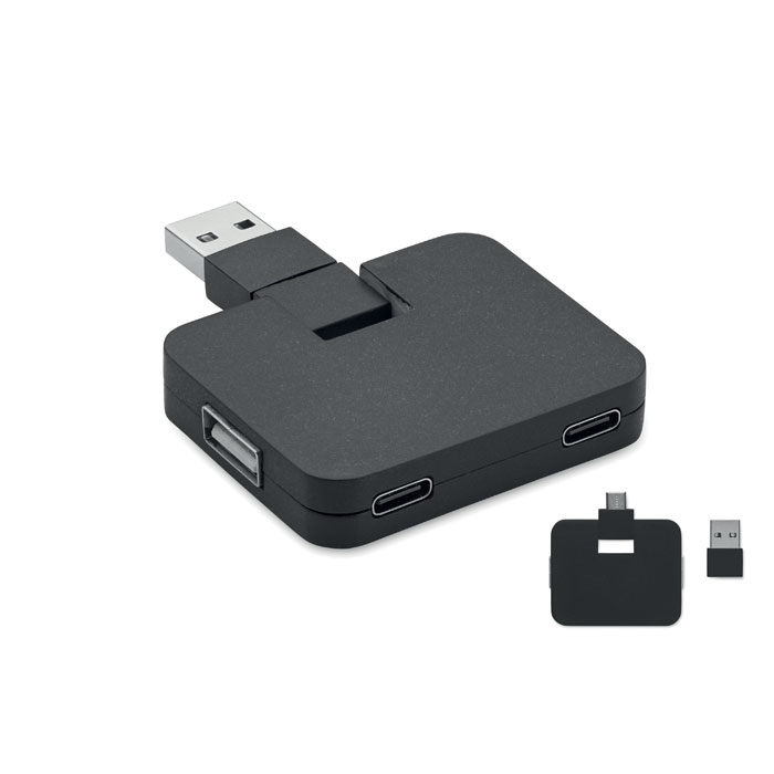 4 port USB hub - SQUARE-C - black