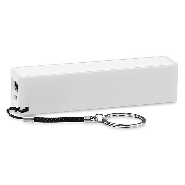 Power bank s kapacitou 2200 mAh včetně kroužku na klíče. Vhodné pro smartphony. - biela