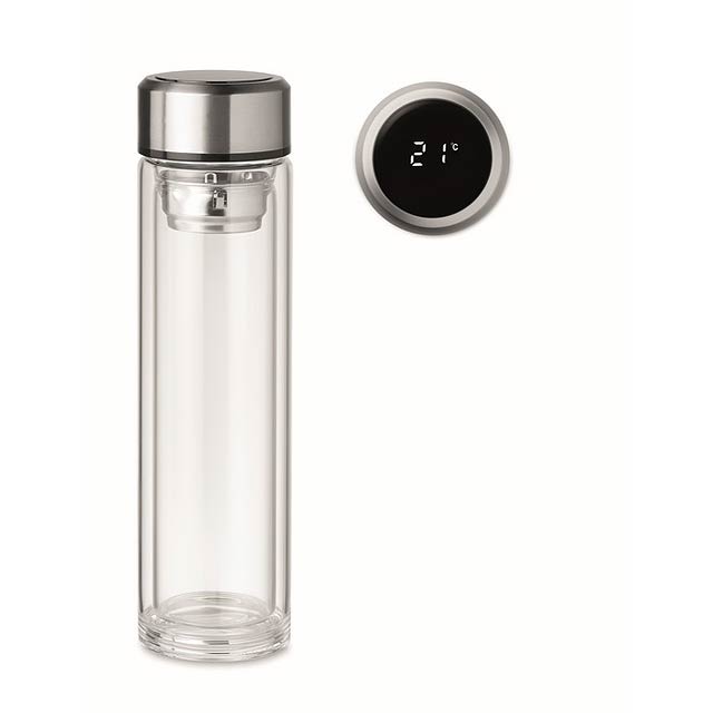 Láhev s dotykovým teploměrem - POLE GLASS - transparentná