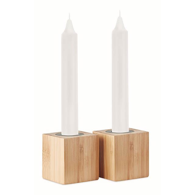 Dvě svíčky a svícny - PYRAMIDE - drevo