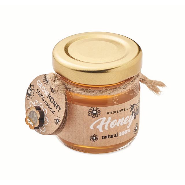 Sklenice medu 50 gr - BUMLE - dřevo
