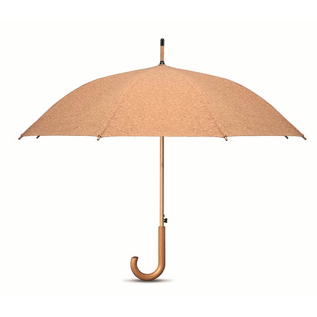 Korkový 25 deštník s automatickým otevíráním, s bambusovou tyčí a rukojetí ze dřeva. Žebra ze skelných vláken. Černé plastové hroty a horní část. Manuální zavírání.  - béžová - foto