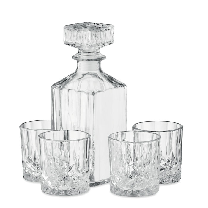 4 sklenice a karafa na whisky - REISET - transparentná