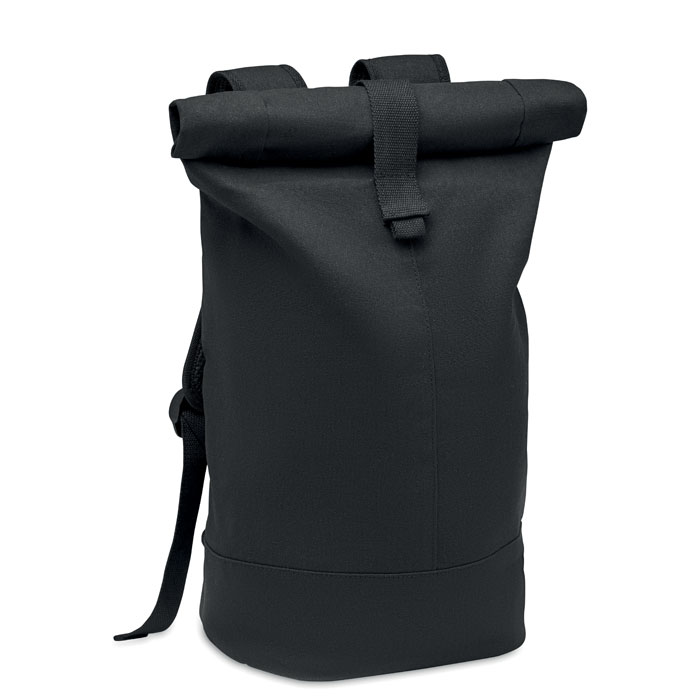Rolltop washed canvas backpack - ZURICH ROLL - black