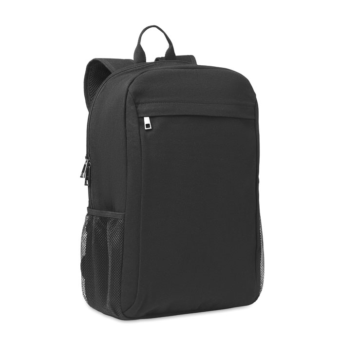 15 Inch computer backpack in 340 gr/m² washed canvas. Padded back and shoulder straps. Back trolley strap.  - black - foto